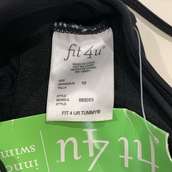 FIT 4 U Tummy Control Black and Blue One-Piece Swimsuit size 10 - Picture 3 of 5